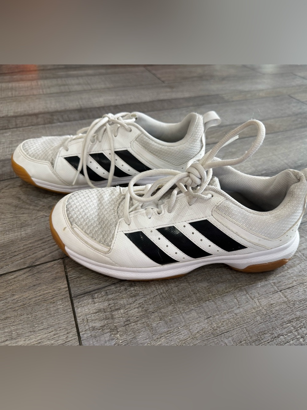 adidas White and Black Court Sneakers with Gum Outsole